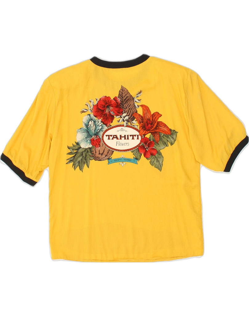 VINTAGE Womens Graphic Crop Top EU 38 Medium Yellow Viscose | Vintage Vintage | Thrift | Second-Hand Vintage | Used Clothing | Messina Hembry 