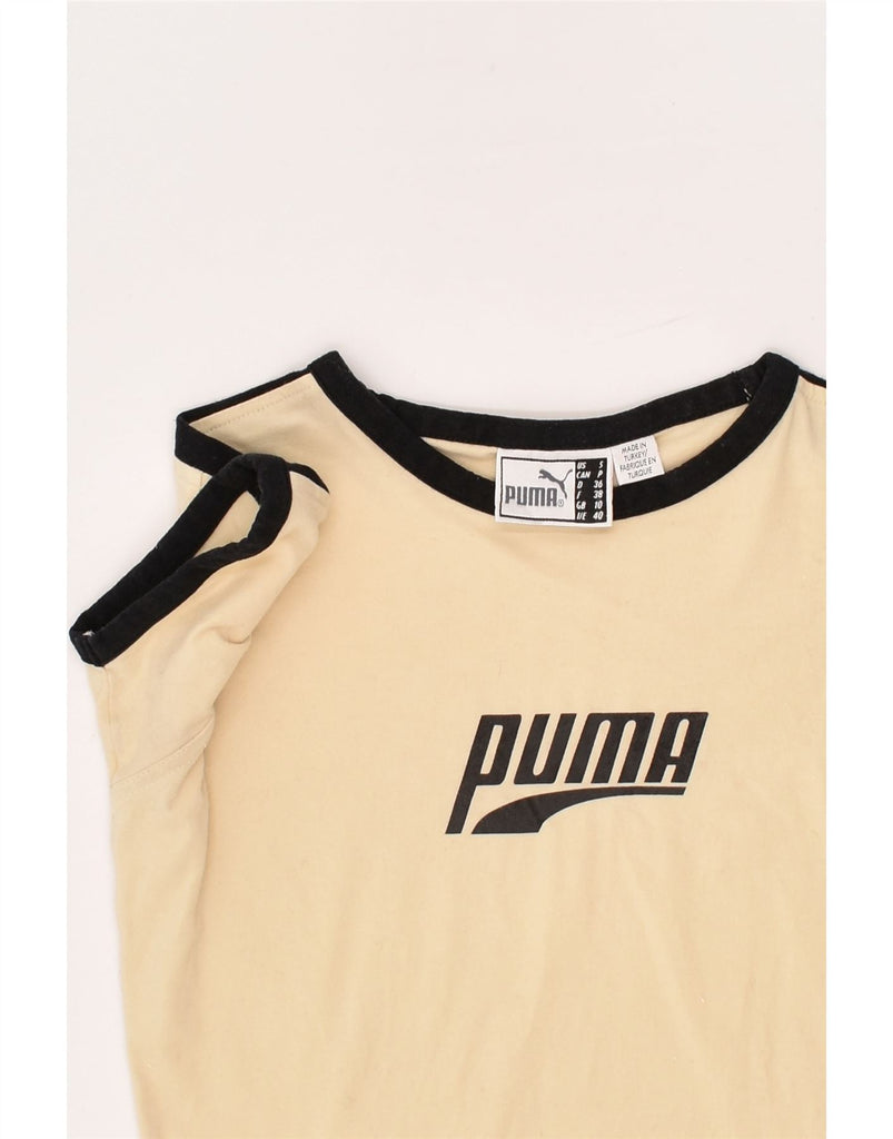 PUMA Womens Graphic T-Shirt Top UK 10 Small  Beige | Vintage Puma | Thrift | Second-Hand Puma | Used Clothing | Messina Hembry 