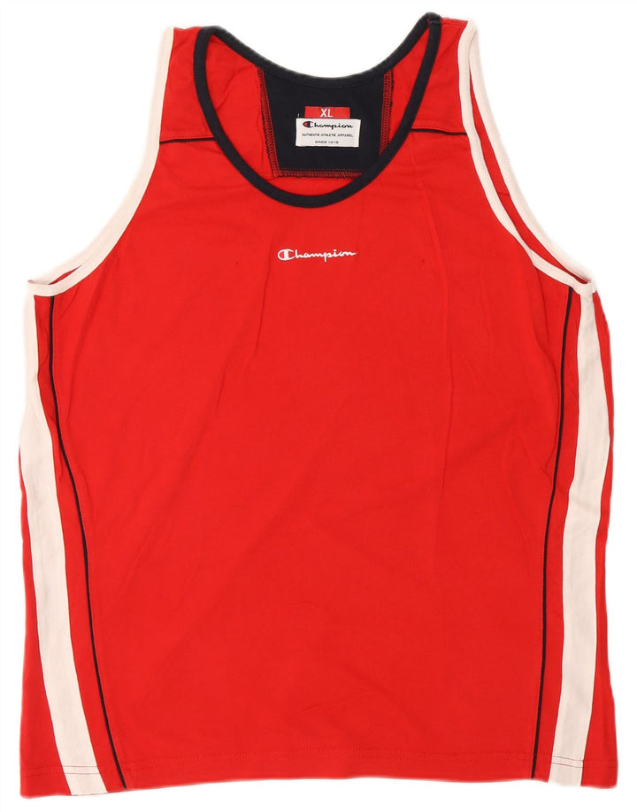 CHAMPION Mens Graphic Vest Top XL Red Colourblock Cotton