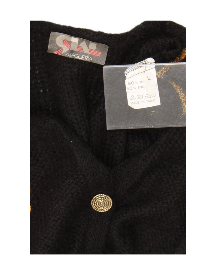 Vintage Womens Cardigan Sweater UK 16 Large Black Mohair