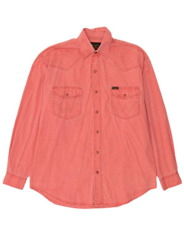 Wrangler Mens Denim Shirt Medium Red Cotton