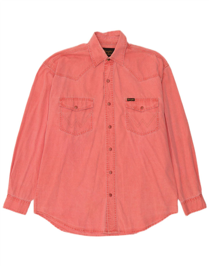 Wrangler Mens Denim Shirt Medium Red Cotton