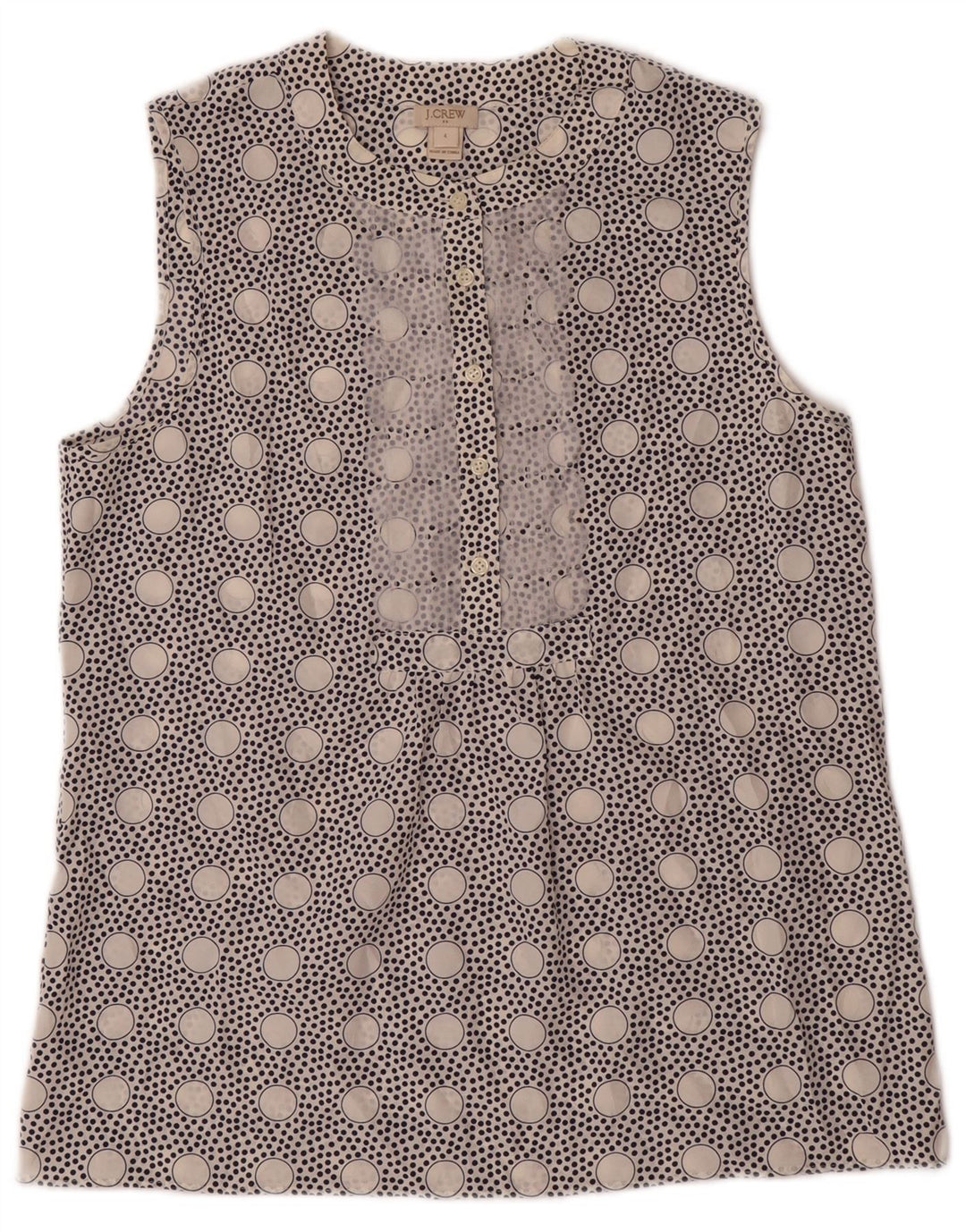 J. CREW Womens Sleeveless Blouse Top US 4 Small White Polka Dot Polyester