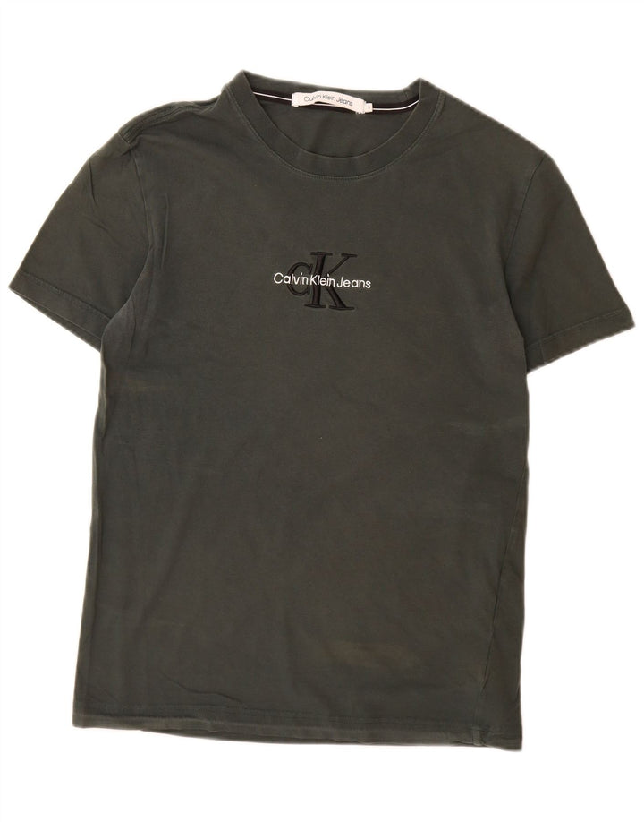 CALVIN KLEIN JEANS Mens Graphic T-Shirt Top Small Khaki Cotton