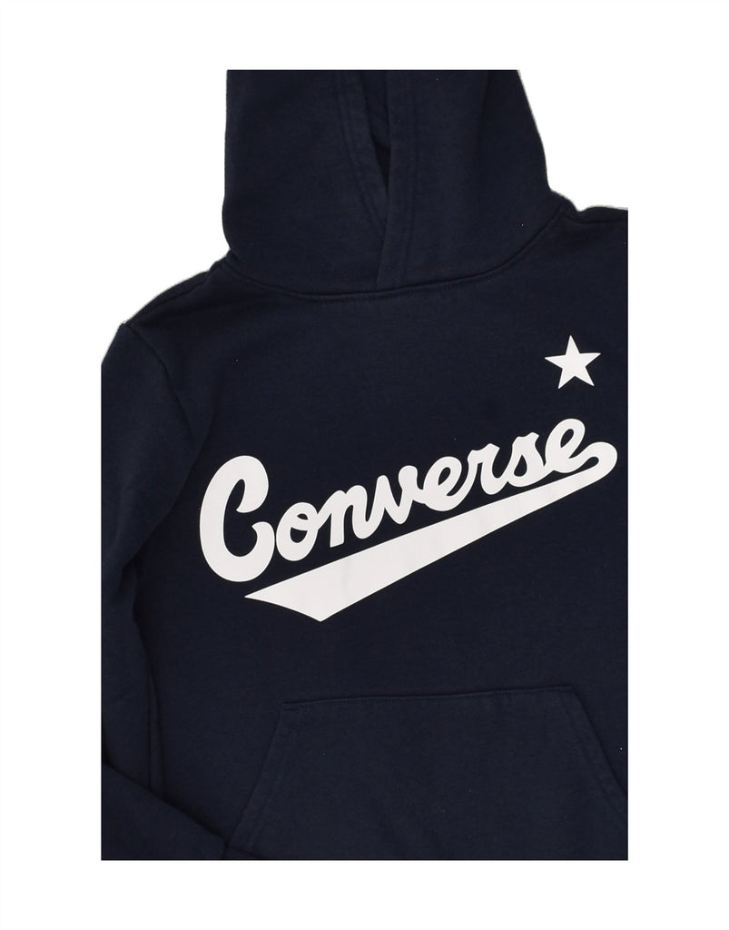 CONVERSE Boys Graphic Hoodie Jumper 10-11 Years Medium  Navy Blue Cotton | Vintage Converse | Thrift | Second-Hand Converse | Used Clothing | Messina Hembry 