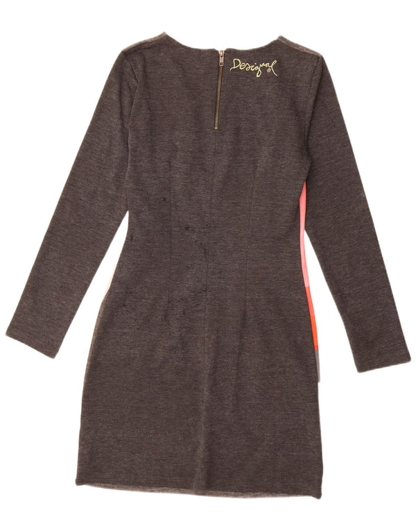 Desigual Womens Long Sleeve Sheath Dress UK 12 Medium Grey Geometric