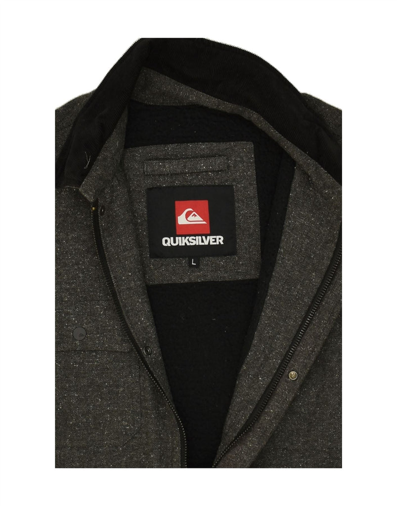 QUIKSILVER Mens Overcoat UK 40 Large Grey Flecked Cotton | Vintage Quiksilver | Thrift | Second-Hand Quiksilver | Used Clothing | Messina Hembry 