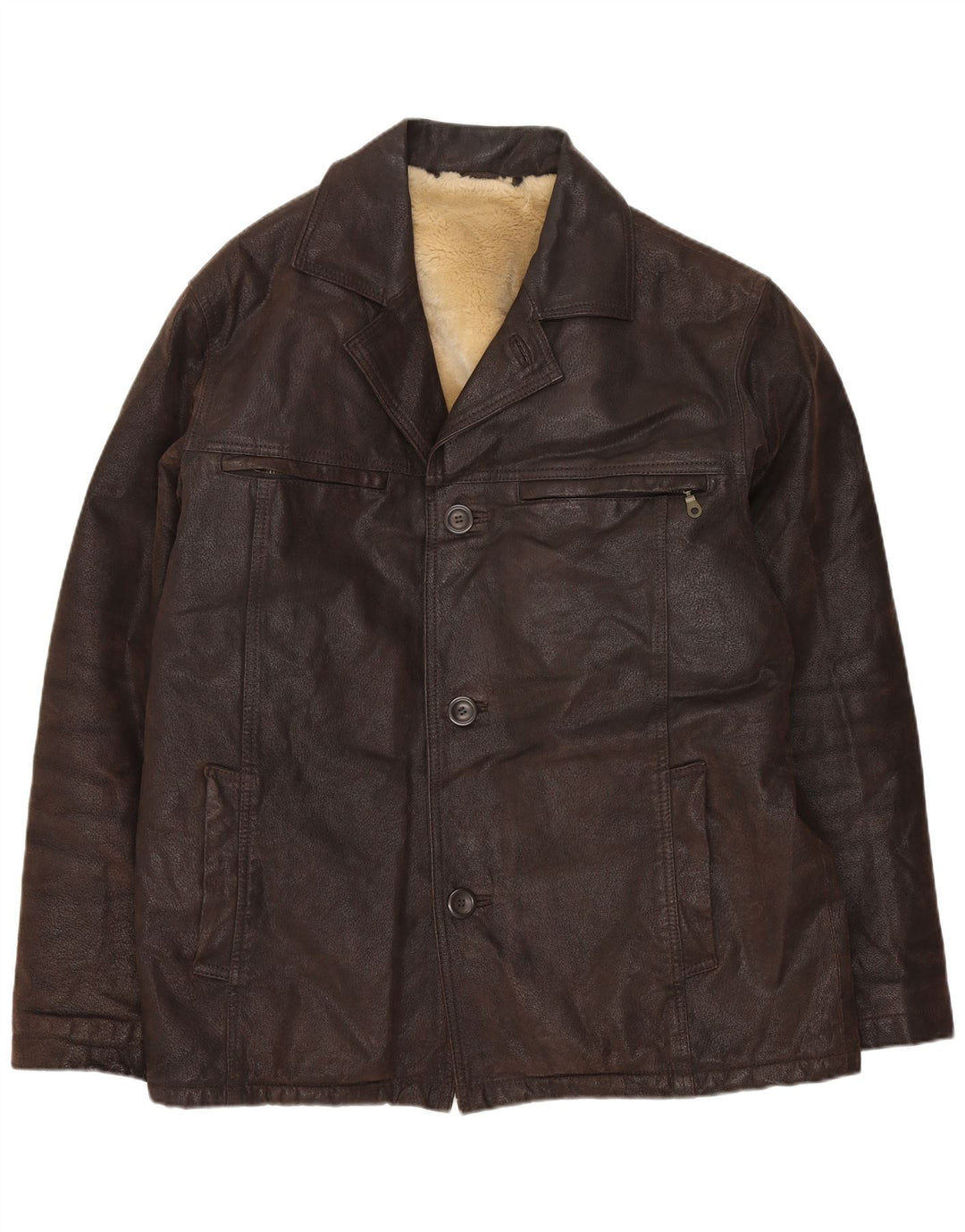 Vintage Mens Sherpa Leather Jacket UK 40 Large Brown Leather