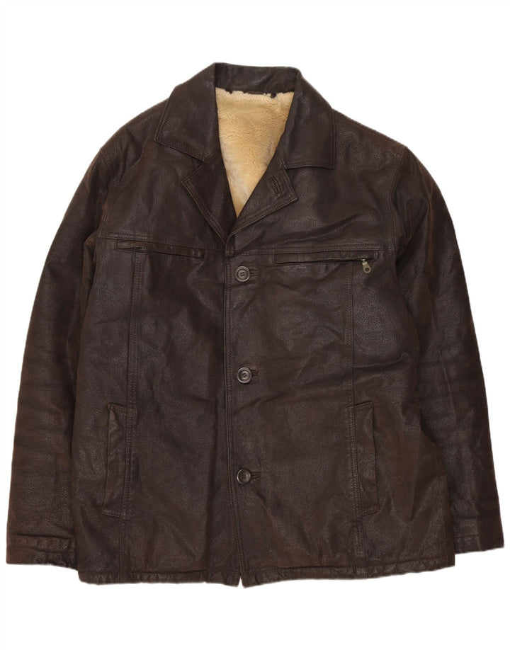 Vintage Mens Sherpa Leather Jacket UK 40 Large Brown Leather