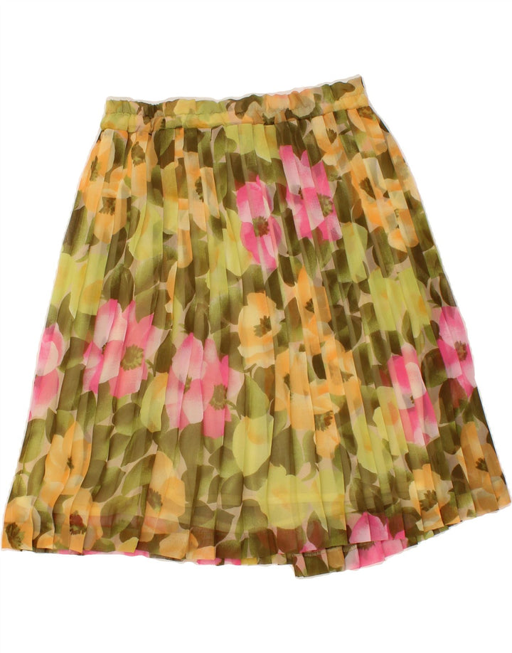 VINTAGE Womens Pleated Skirt W28 Medium Green Floral Polyester Vintage Vintage and Second-Hand Vintage from Messina Hembry 