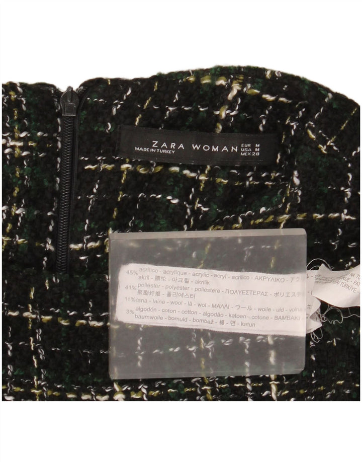 Zara Womens Long Sleeve Shift Dress UK 14 Medium Green Check Acrylic