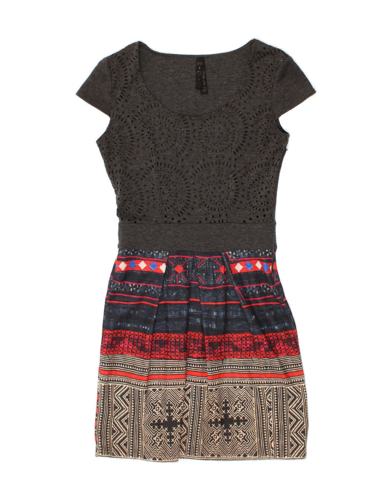 DESIGUAL Womens Sheath Dress UK 10 Small Grey Geometric Vintage Desigual and Second-Hand Desigual from Messina Hembry 