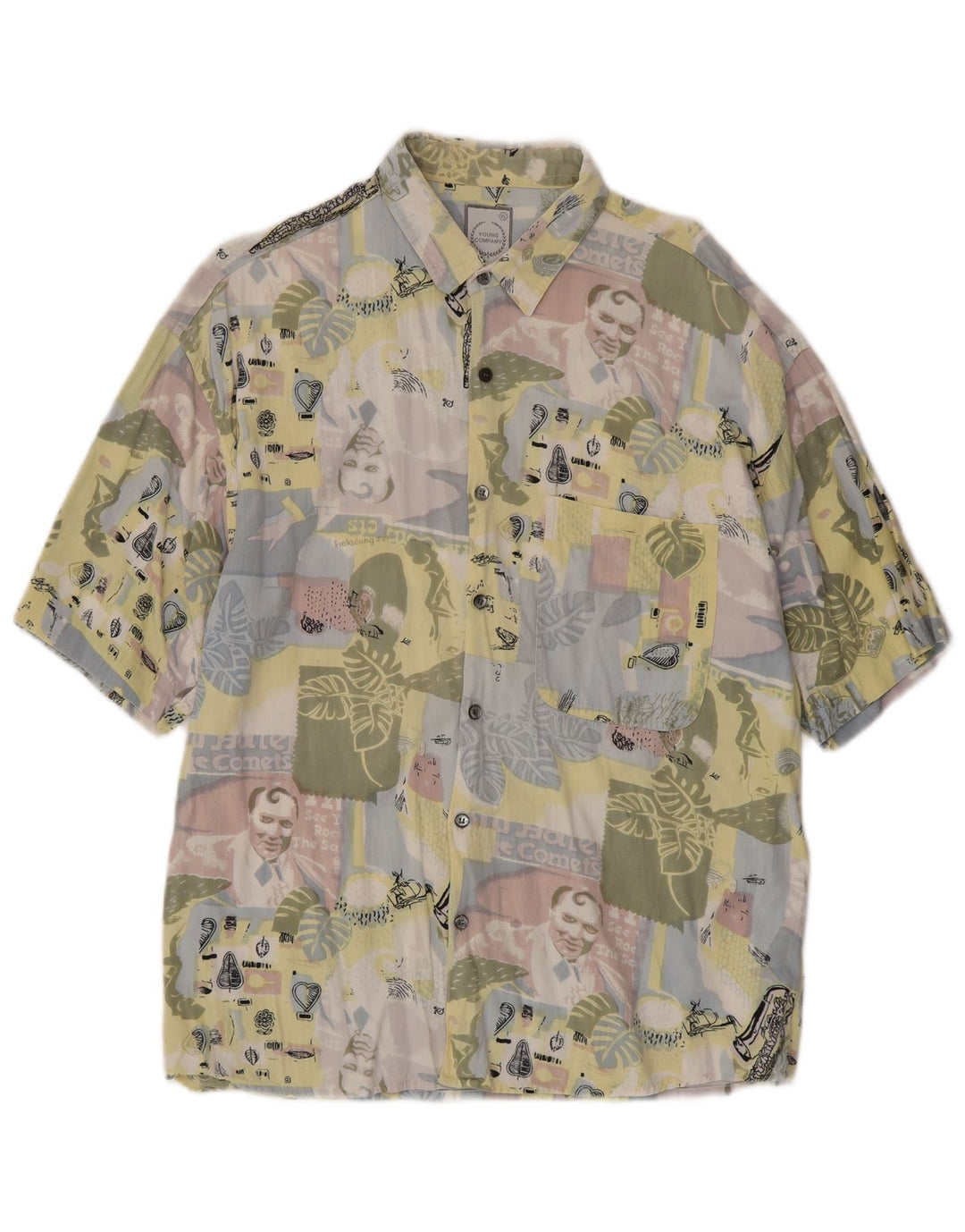 Vintage Mens Graphic Short Sleeve Shirt XL Multicoloured Cotton