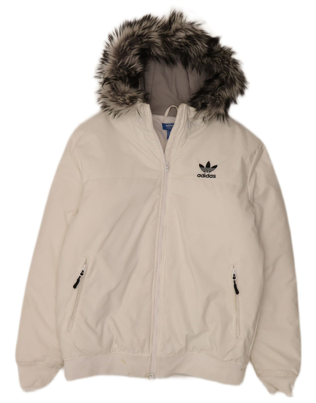 Adidas Mens Hooded Padded Jacket UK 38 Medium White Nylon