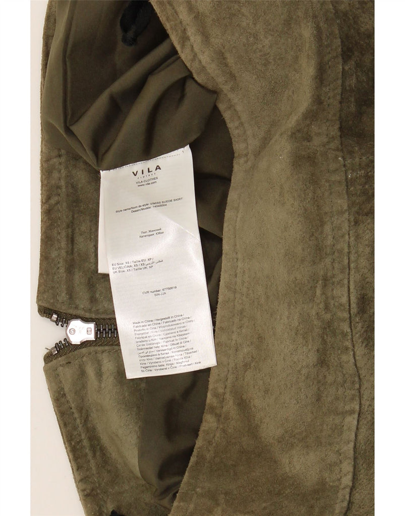 VILA Womens Suede Skirt XS W26 Khaki Leather Vintage Vila and Second-Hand Vila from Messina Hembry 