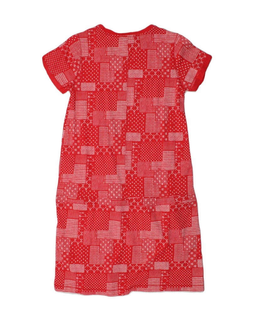 CHAMPION Girls Tunic Dress 13-14 Years XL Red Geometric Cotton | Vintage Champion | Thrift | Second-Hand Champion | Used Clothing | Messina Hembry 