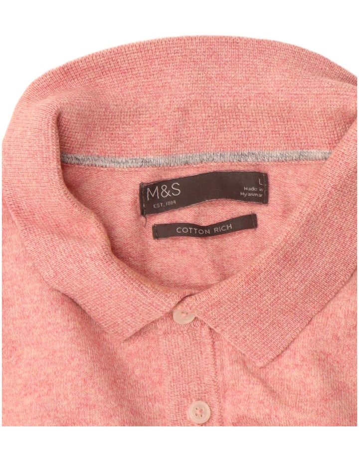 Marks & Spencer Mens Polo Neck Jumper Sweater Large Pink Cotton