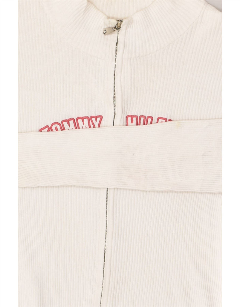 TOMMY HILFIGER Womens Graphic Cardigan Sweater UK 12 Medium White | Vintage Tommy Hilfiger | Thrift | Second-Hand Tommy Hilfiger | Used Clothing | Messina Hembry 