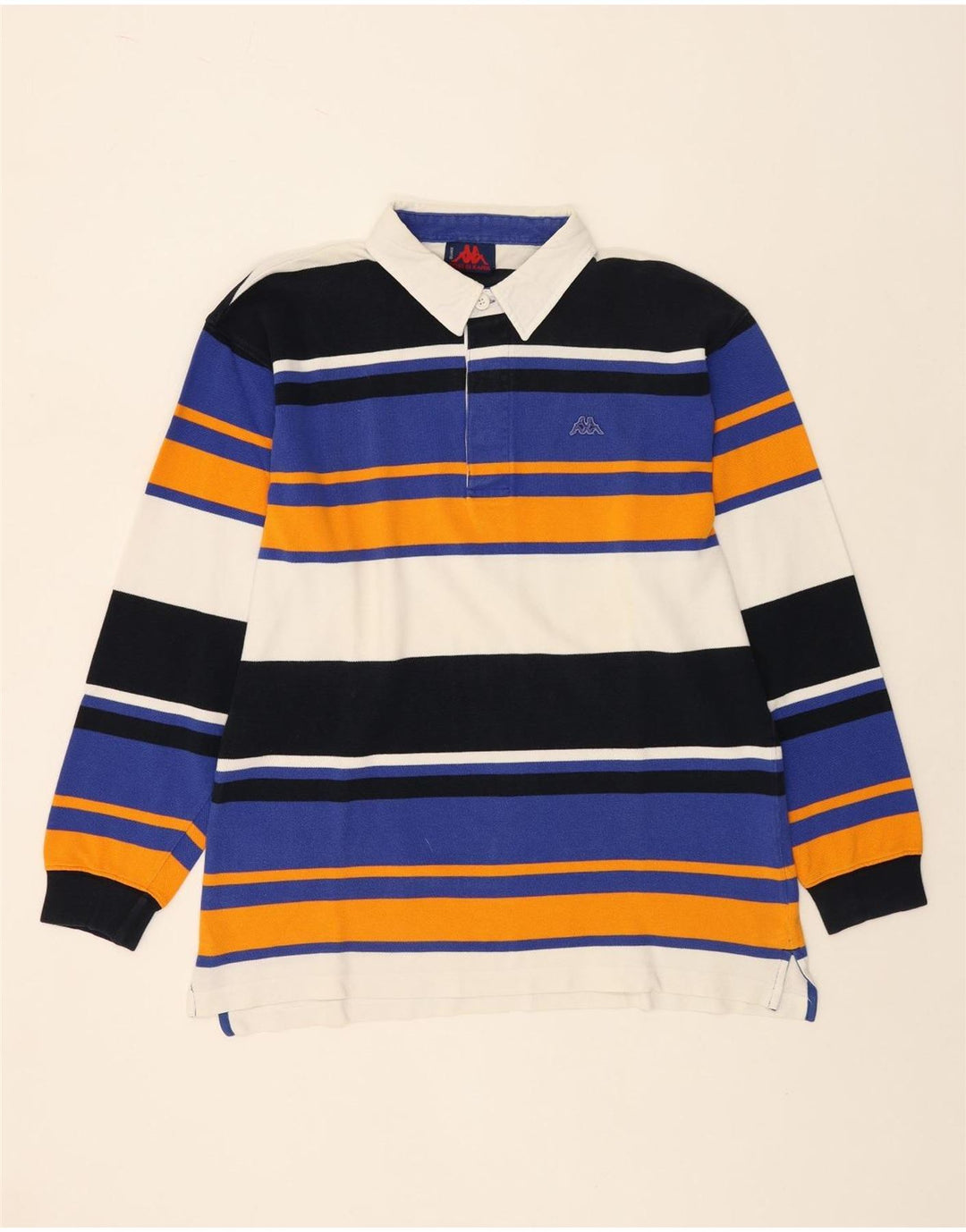 KAPPA Mens Long Sleeve Rugby Polo Shirt Large Multicoloured Striped Cotton