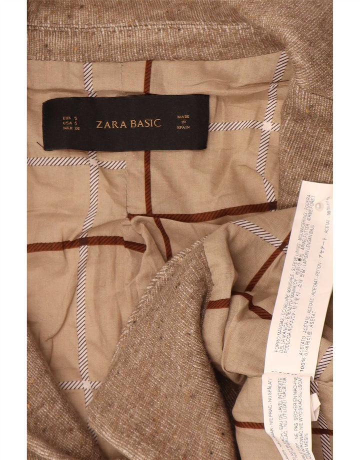 Zara Womens 1 Button Blazer Jacket UK 10 Small Brown Flecked Acetate