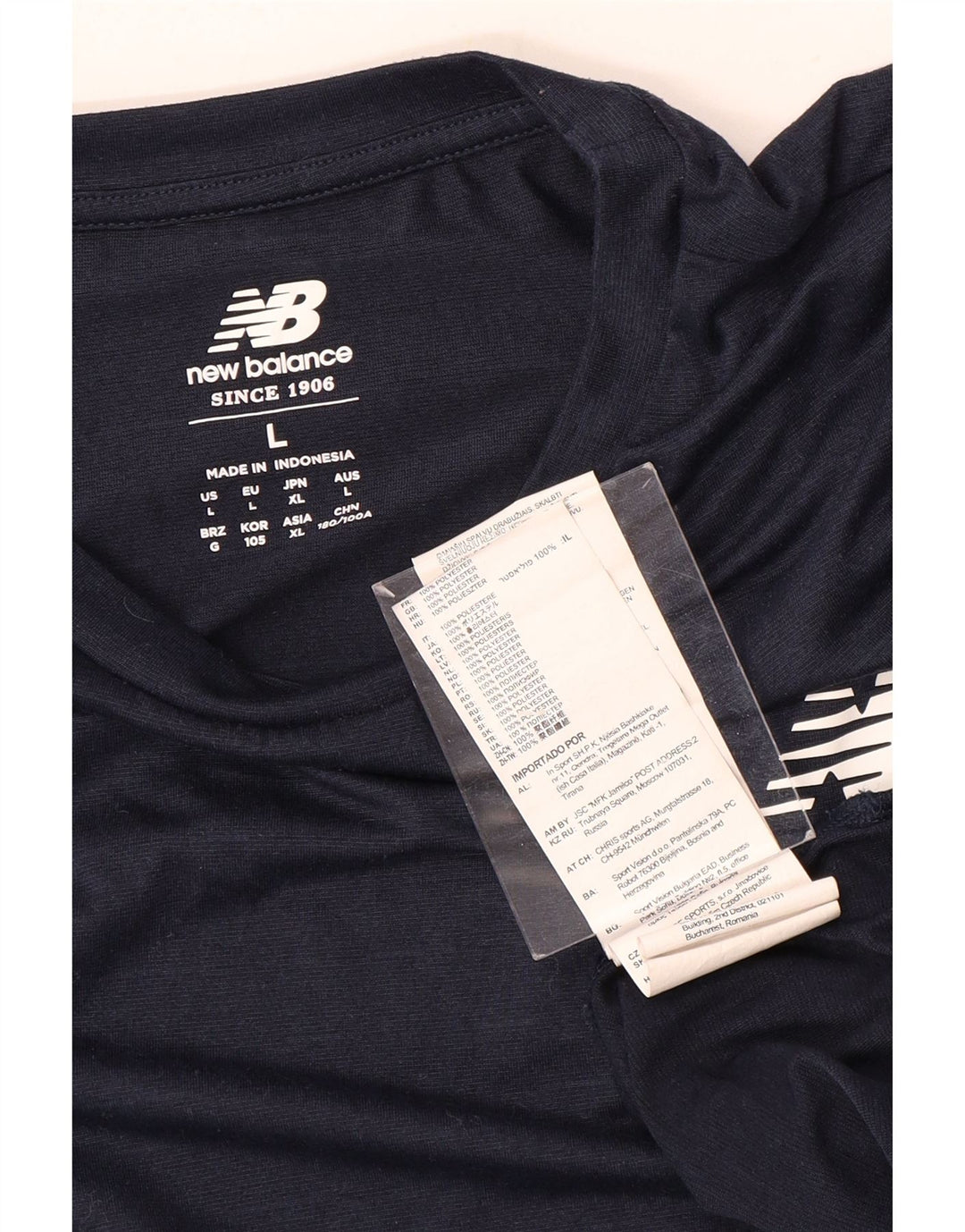 New Balance Mens T-Shirt Top Large Navy Blue Pinstripe Polyester