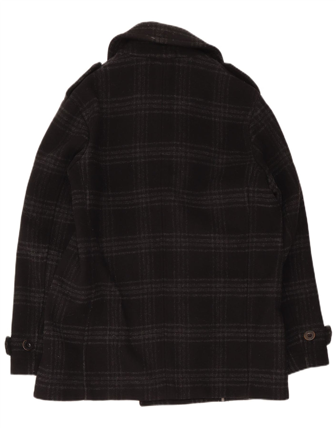 Pretty Green Mens Pea Coat UK 40 Large Black Check Wool