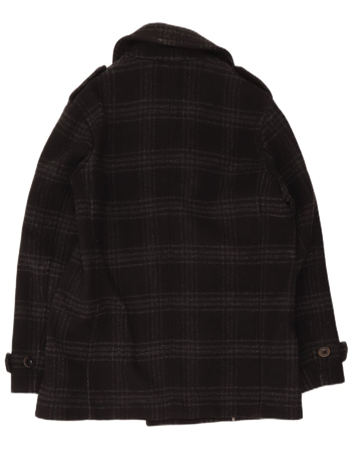 Pretty Green Mens Pea Coat UK 40 Large Black Check Wool