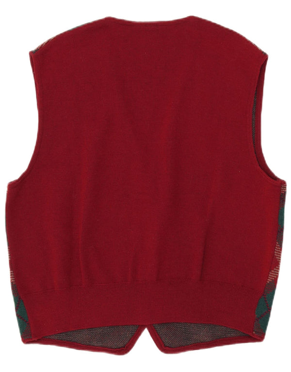 Dreamland Mens Sleeveless Cardigan Sweater Large Burgundy Argyle/Diamond