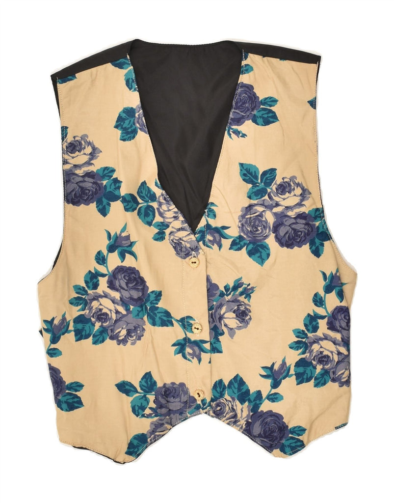 VINTAGE Womens Waistcoat UK 14 Medium Beige Floral | Vintage Vintage | Thrift | Second-Hand Vintage | Used Clothing | Messina Hembry 