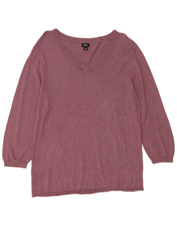 Mossimo Womens 3/4 Sleeve V-Neck Jumper Sweater UK 20 2XL Purple Rayon