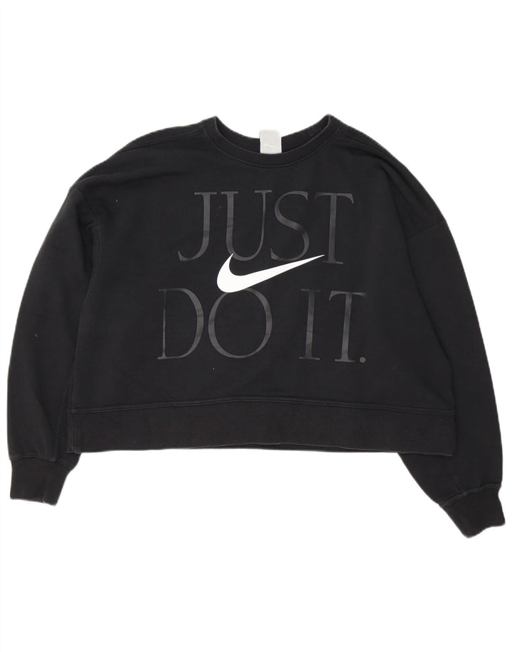 Nike Womens Dri Fit Graphic Oversized Sweatshirt Jumper UK 16 Large Black