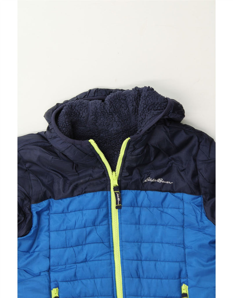 EDDIE BAUER Boys Hooded Padded Jacket 10-11 Years Blue Colourblock Vintage Eddie Bauer and Second-Hand Eddie Bauer from Messina Hembry 