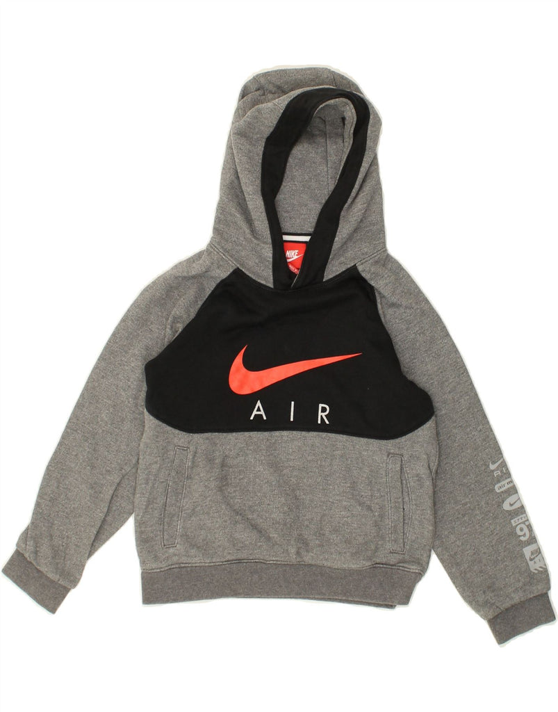 NIKE Boys Graphic Hoodie Jumper 6-7 Years Large Grey Colourblock Cotton | Vintage Nike | Thrift | Second-Hand Nike | Used Clothing | Messina Hembry 