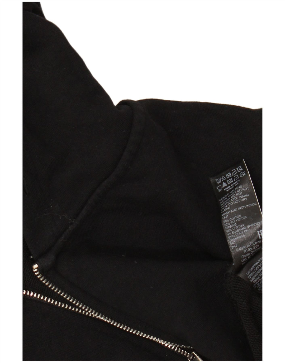 Marks & Spencer Womens Zip Hoodie Sweater UK 12 Medium Black Cotton