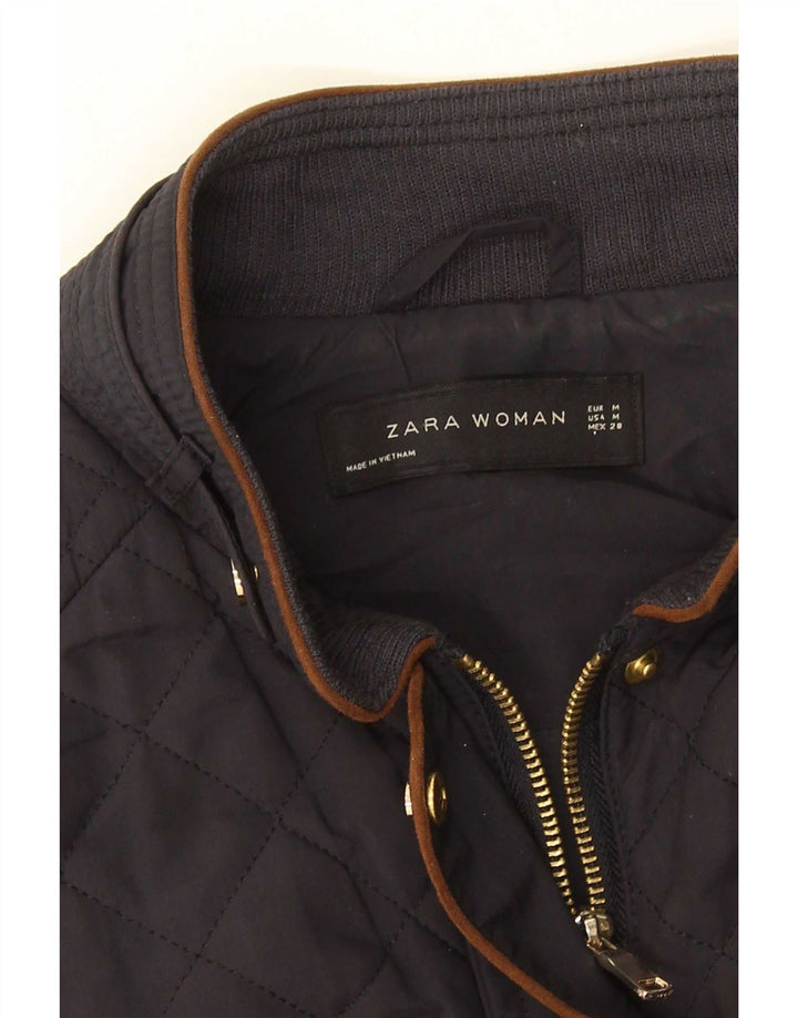 Zara Womens Quilted Jacket UK 12 Medium Black