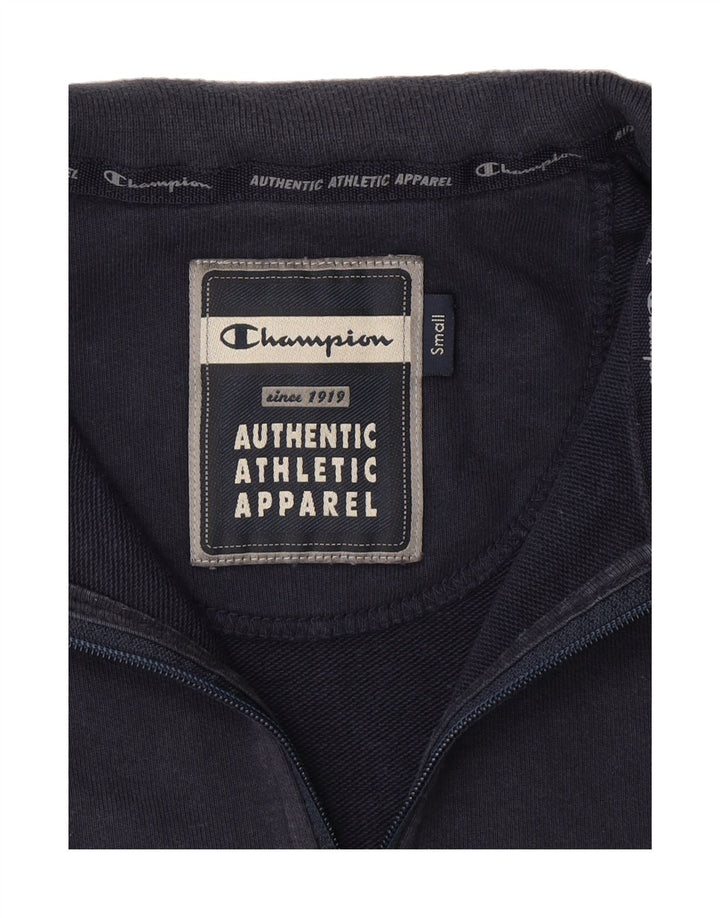CHAMPION Mens Graphic Zip Neck Sweatshirt Jumper Small Navy Blue Cotton Vintage Champion and Second-Hand Champion from Messina Hembry 