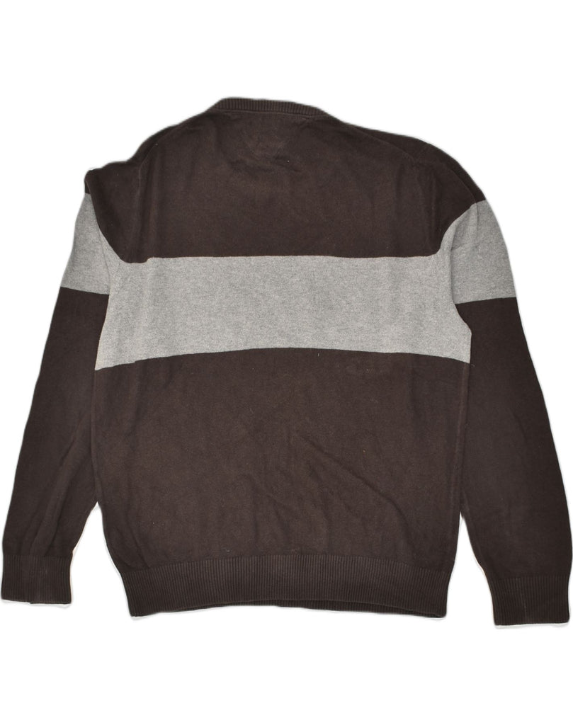 TOMMY HILFIGER Mens Crew Neck Jumper Sweater Large Brown Colourblock | Vintage Tommy Hilfiger | Thrift | Second-Hand Tommy Hilfiger | Used Clothing | Messina Hembry 