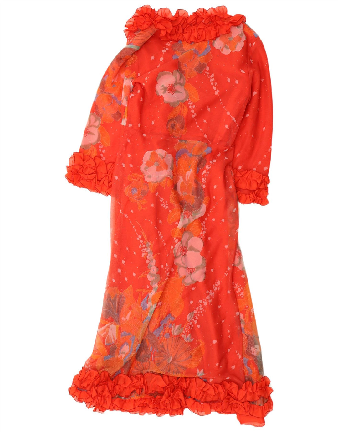 VINTAGE Womens Ruffle Robe Maxi Dress UK 12 Medium Red Floral