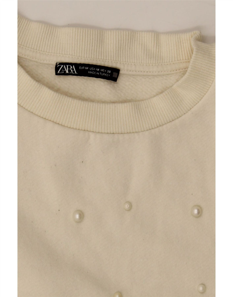 ZARA Womens Sweatshirt Jumper UK 14 Medium Off White Cotton Vintage Zara and Second-Hand Zara from Messina Hembry 