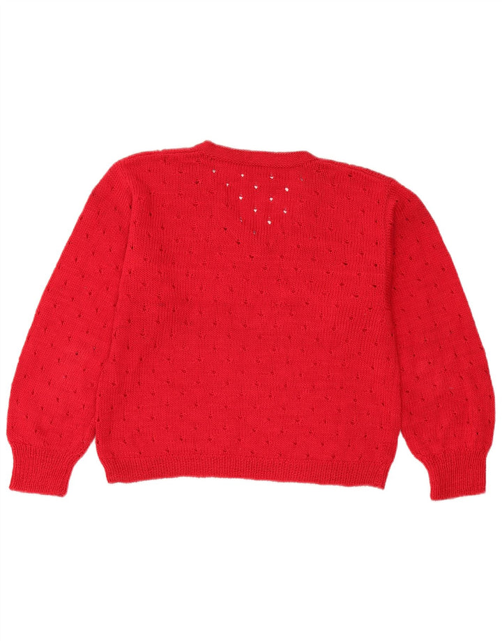 Vintage Womens Crop V-Neck Jumper Sweater UK 12 Medium Red