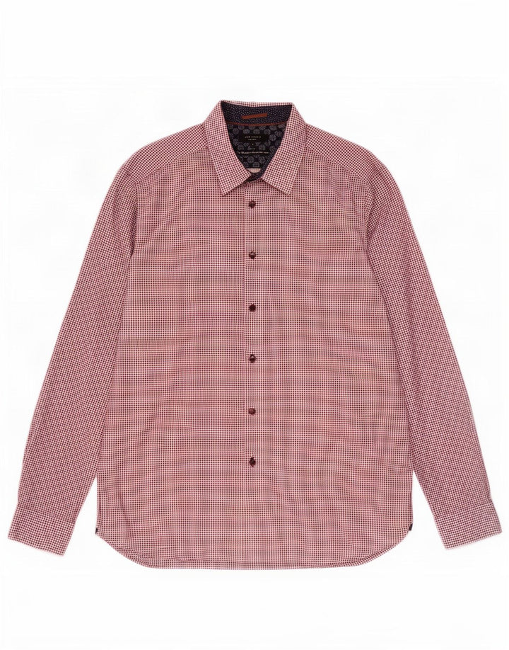 Ted Baker Mens Shirt Size 7 3XL Red Geometric Cotton Classic