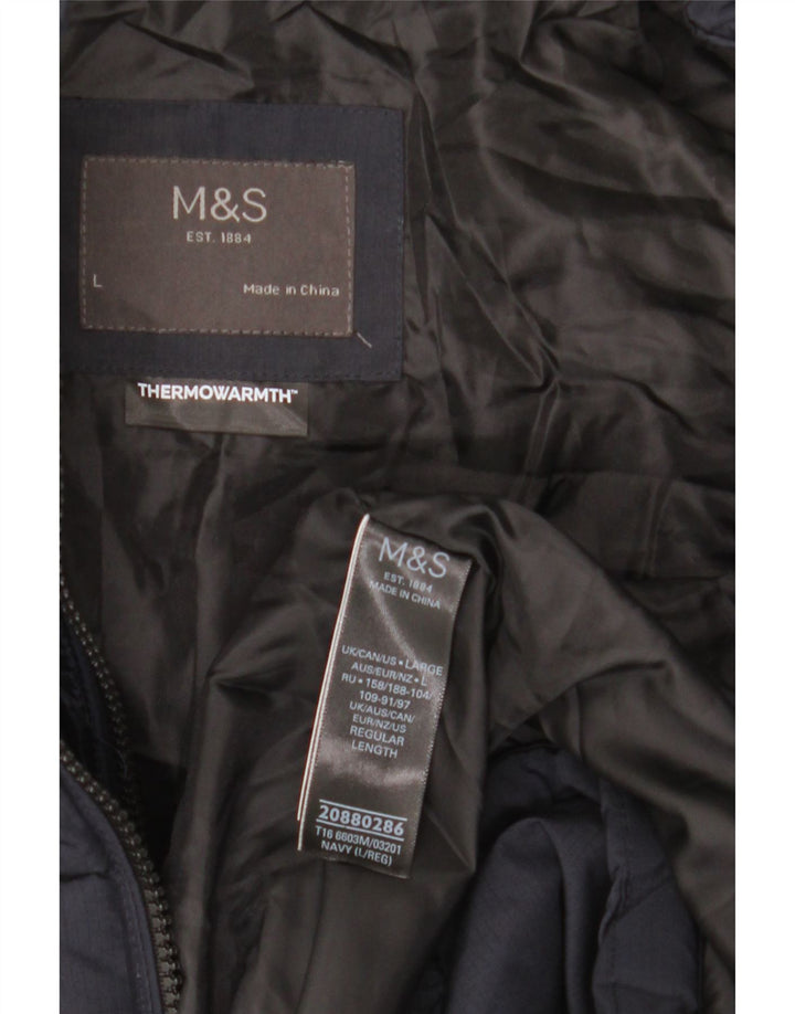 Marks & Spencer Mens Padded Jacket UK 40 Large Navy Blue Polyester