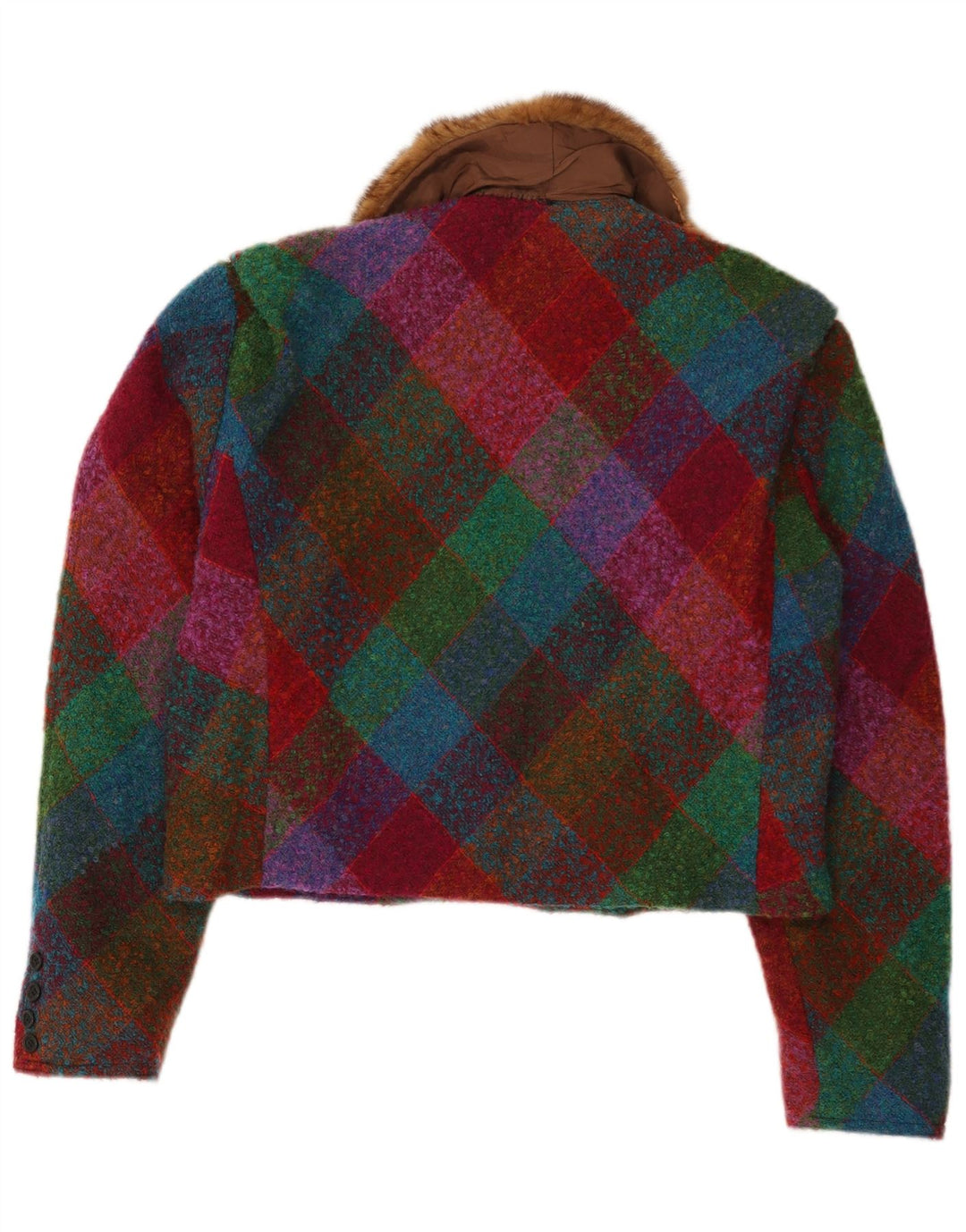 VINTAGE Womens Crop Blazer Jacket UK 14 Large Multicoloured Argyle/Diamond