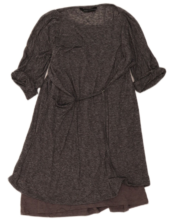 Zara Womens 3/4 Sleeve A-Line Dress UK 14 Medium Grey Flecked
