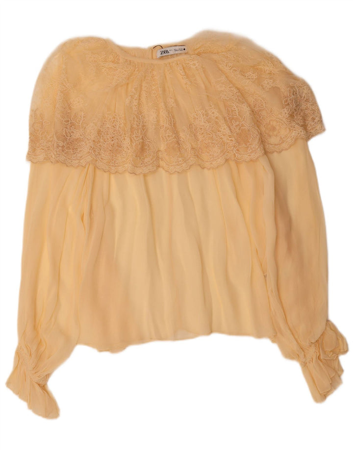 ZARA Womens Oversized Long Sleeve Blouse Top UK 16 Large Beige Polyester
