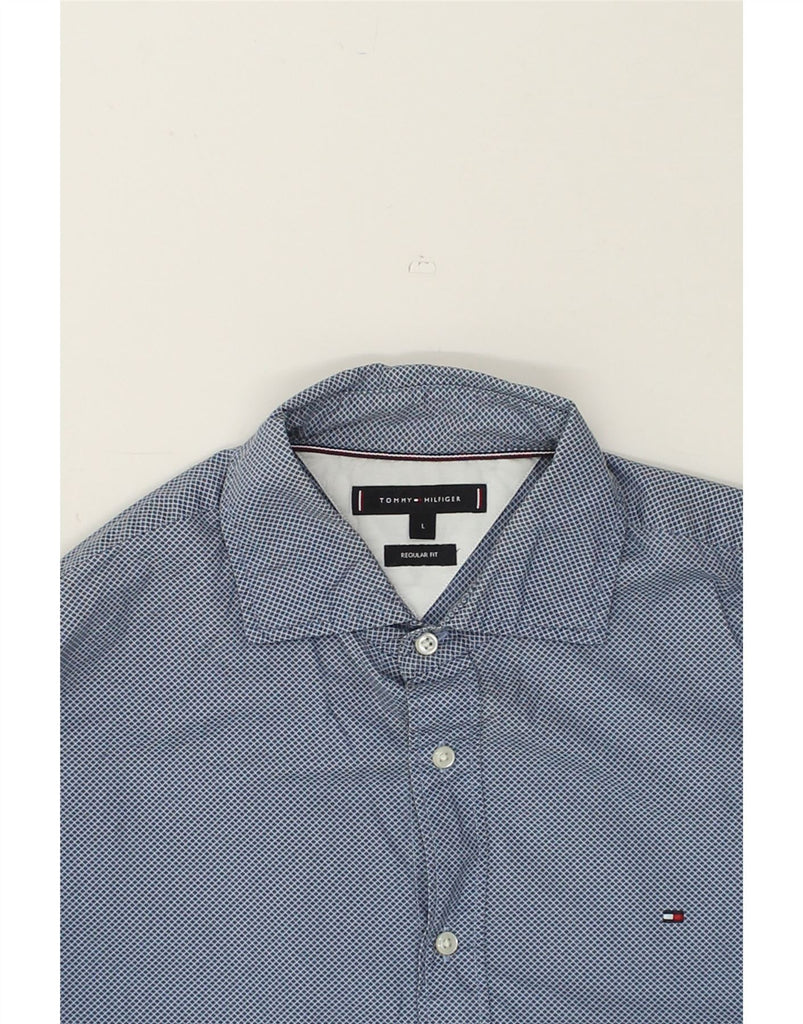 TOMMY HILFIGER Mens Regular Fit Shirt Large Blue Geometric Cotton | Vintage Tommy Hilfiger | Thrift | Second-Hand Tommy Hilfiger | Used Clothing | Messina Hembry 