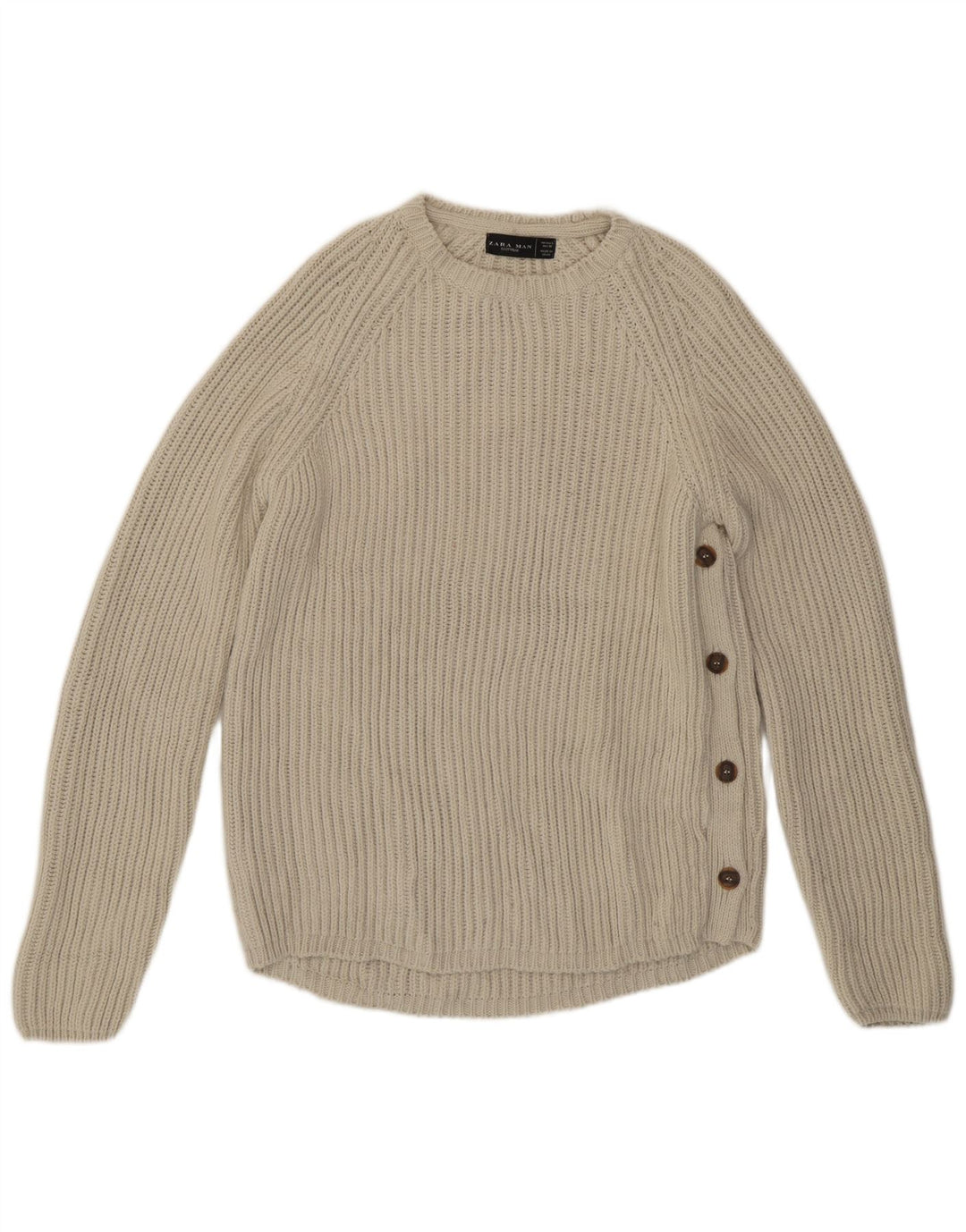 Zara Mens Crew Neck Jumper Sweater Large Grey Acrylic