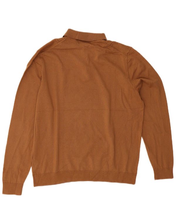 Marks & Spencer Mens Polo Neck Jumper Sweater Large Brown Cotton