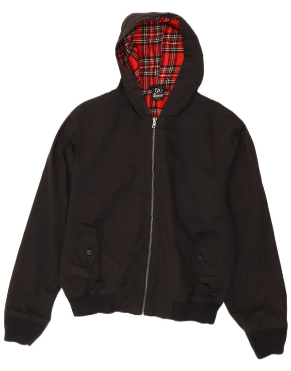BRANDIT Mens Hooded Bomber Jacket UK 38 Medium Black Polyester
