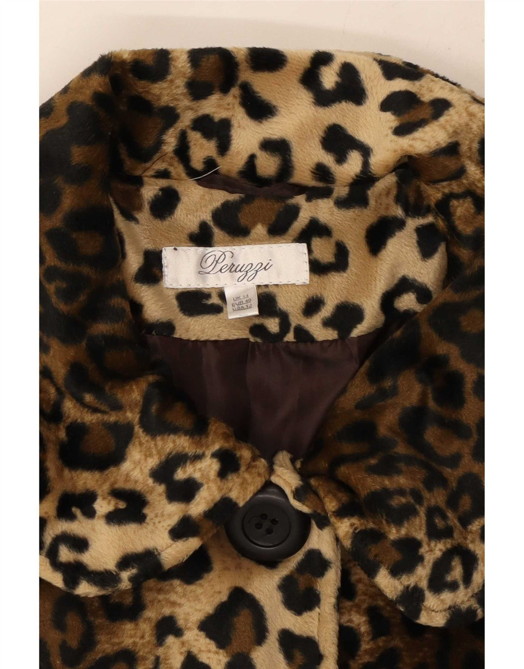Peruzzi Womens Faux Fur Jacket UK 14 Large Brown Animal Print Polyester